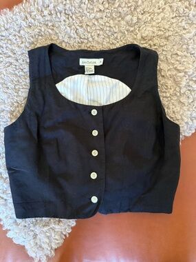 Ann Taylor Linen Black Button-Front Cropped Vest